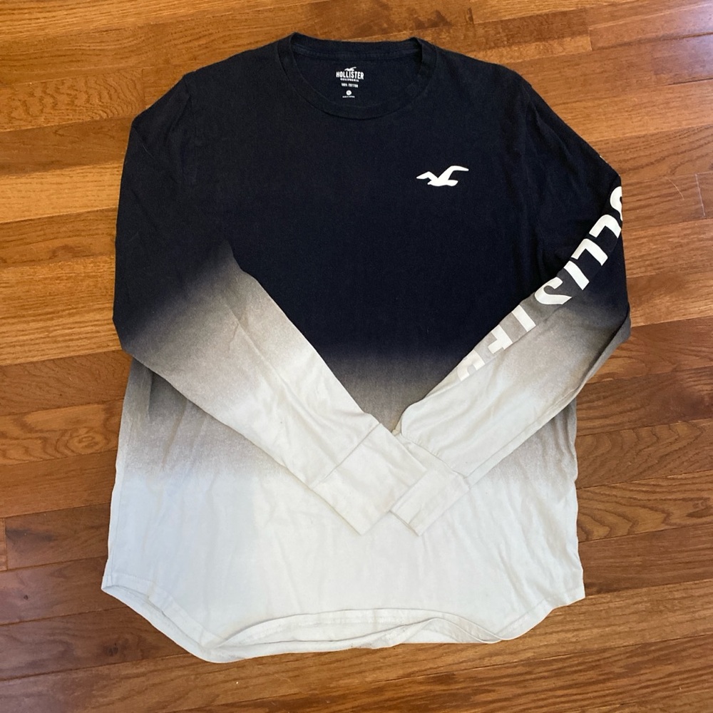 hollister black and white gradient long sleeve tee shirt